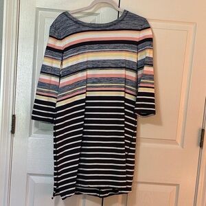 Talbots Striped Long Sleeve Dress - Black, Pink, Yellow